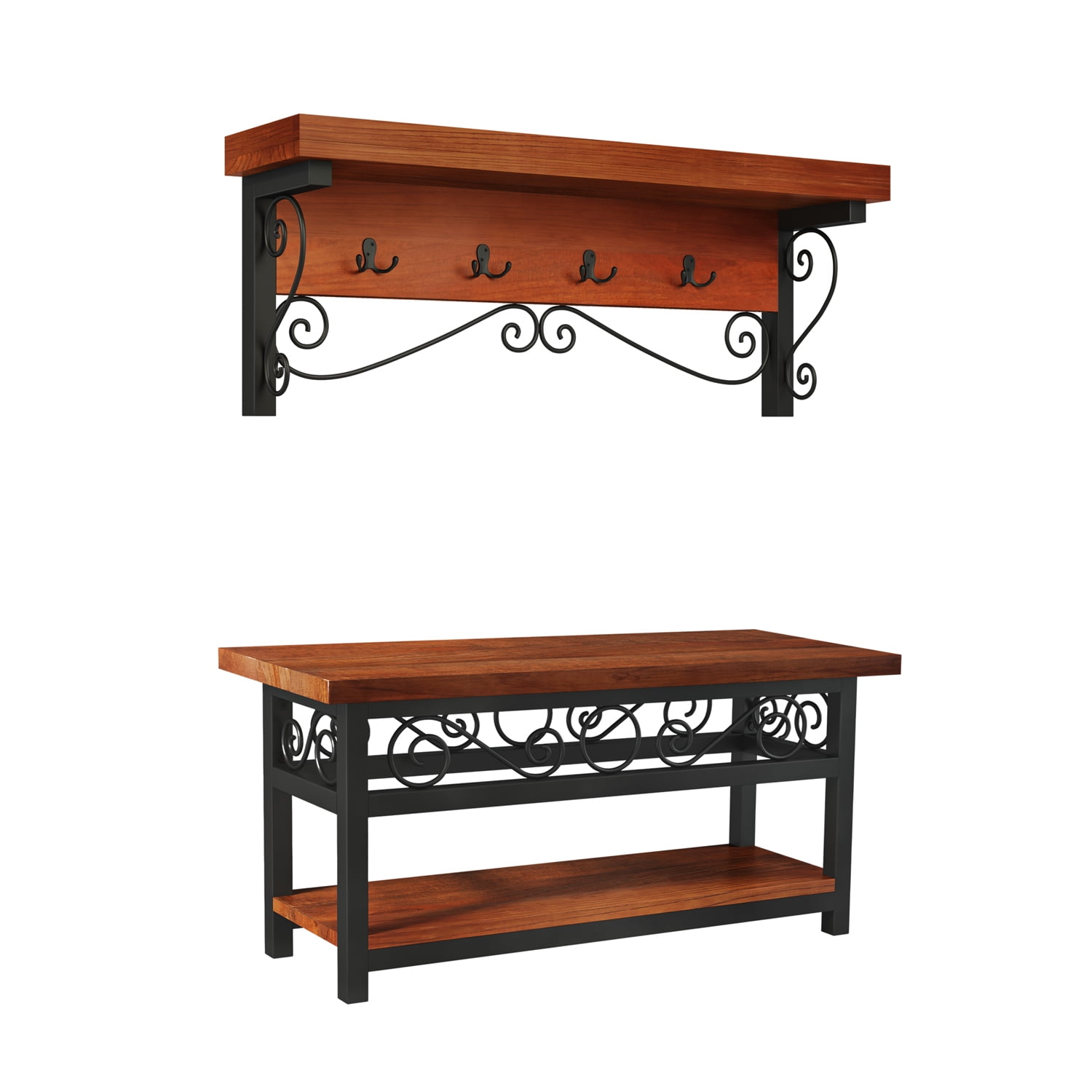 Alaterre Artesian Scrollwork Coat Hook and Bench Set