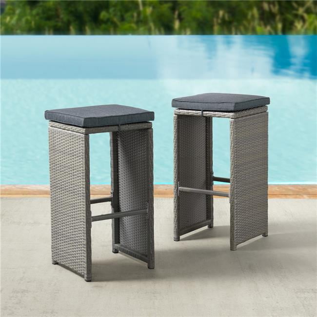Asti 30" Gray All-Weather Wicker Outdoor Pub Stools with Cushions - Set of 6
