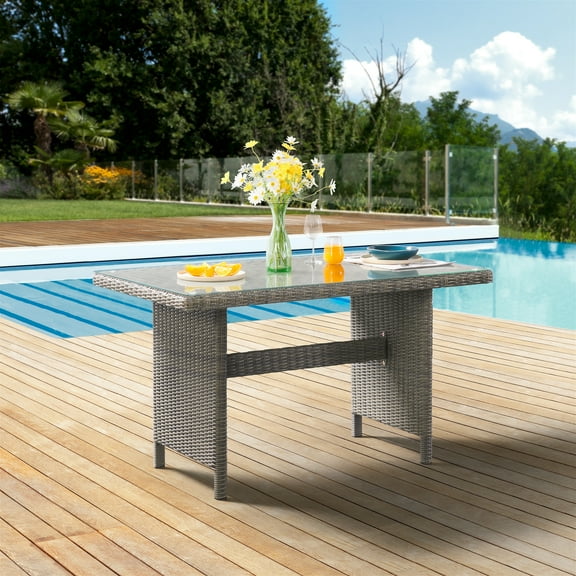 Alaterre Asti Outdoor Wicker Dining Table, Gray