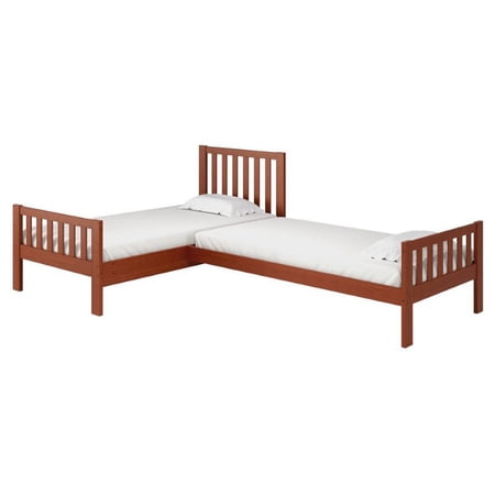 Alaterre Furniture Aurora Corner L-Shaped Twin Wood Bed Set, Chestnut