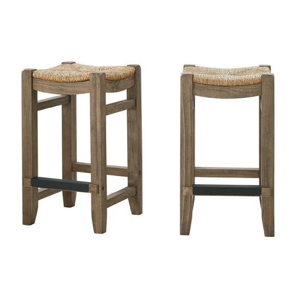 Alaterre Furniture Newport 26 in. Wood Counter Height Stools, Set of Two, Space-Saving Design with Natural Seagrass Rush Seats, Brown