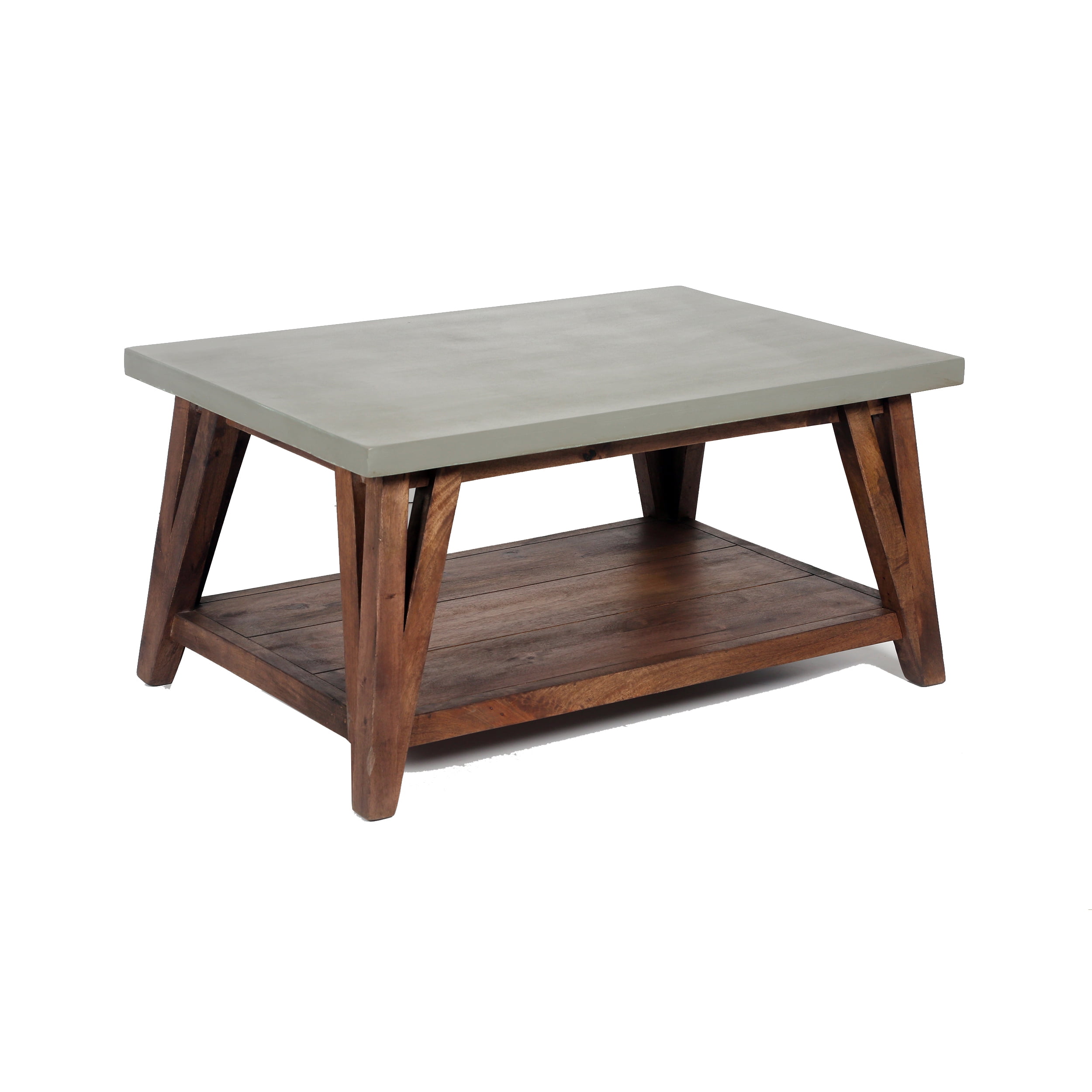 Brookside Light Brown Wood Coffee Table with Concrete Top