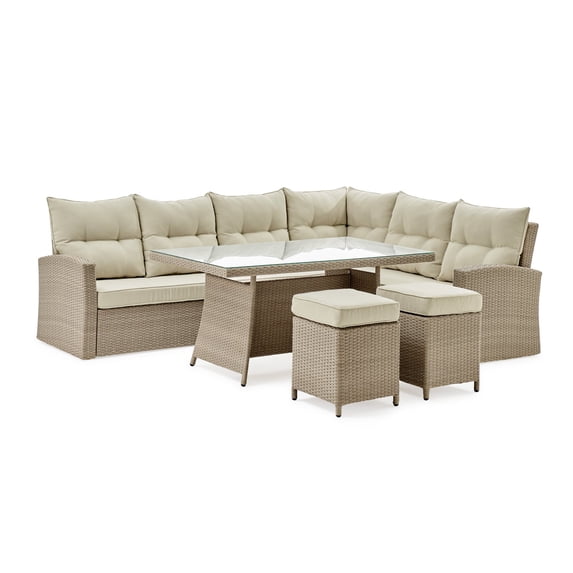 Alaterre Canaan All-Weather 6 Piece Wicker Outdoor Deep-Seat Dining Sectional Set