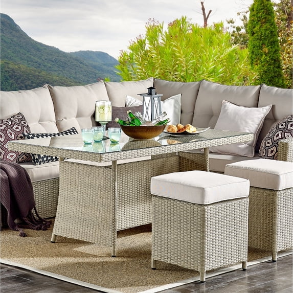 Alaterre Canaan Outdoor Resin Wicker Cocktail Table, Beige