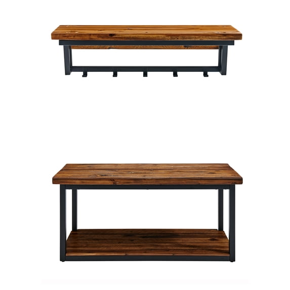 Alaterre Claremont 40"L Rustic Wood Coat Hook and Bench Set