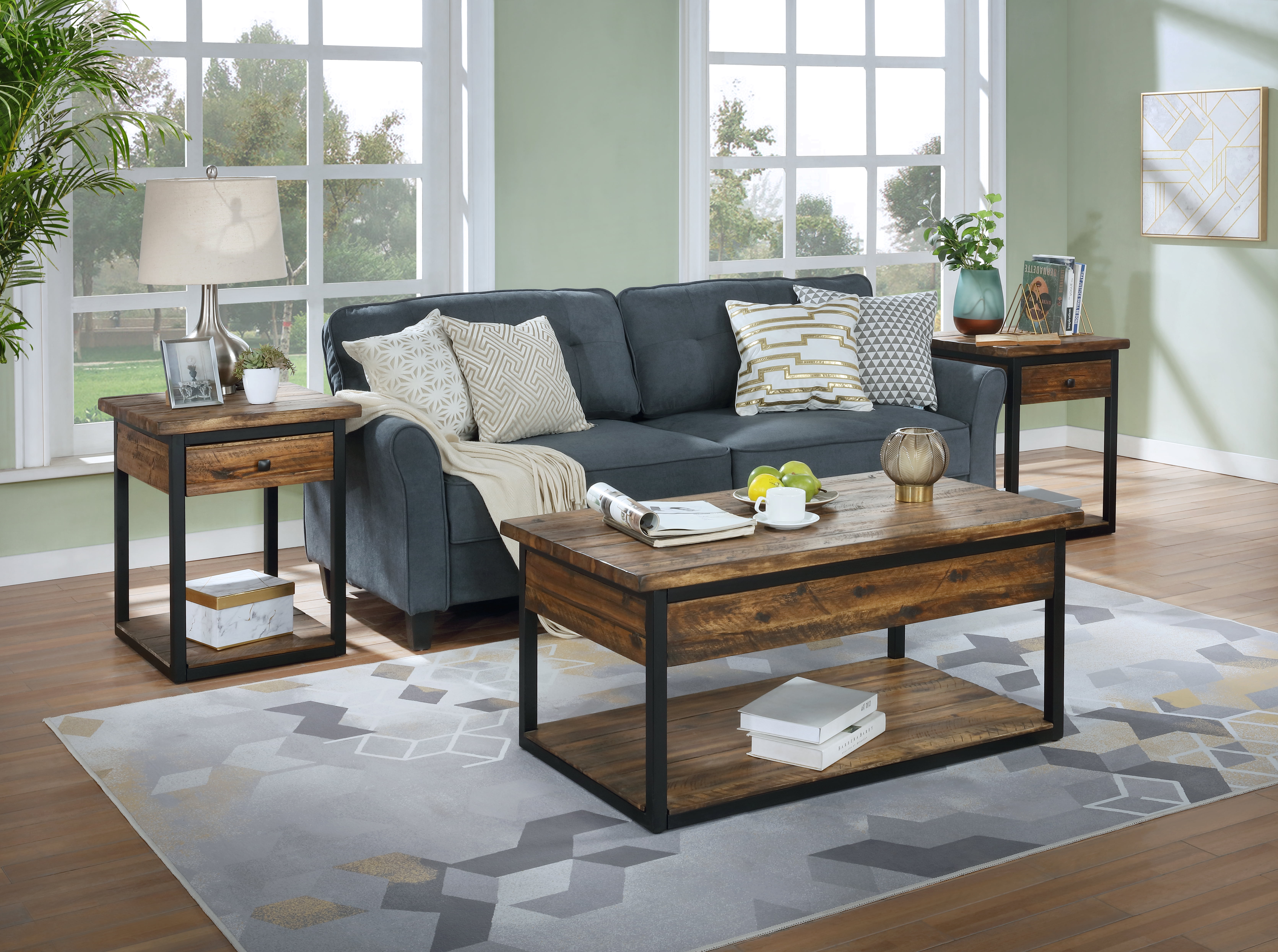 Alaterre Claremont Rustic Wood Set with Coffee Table and Two End Tables