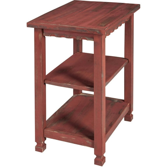 Alaterre Country Cottage 2 Shelf End Table, Rustic Farmhouse Side Table, Red Antique Finish
