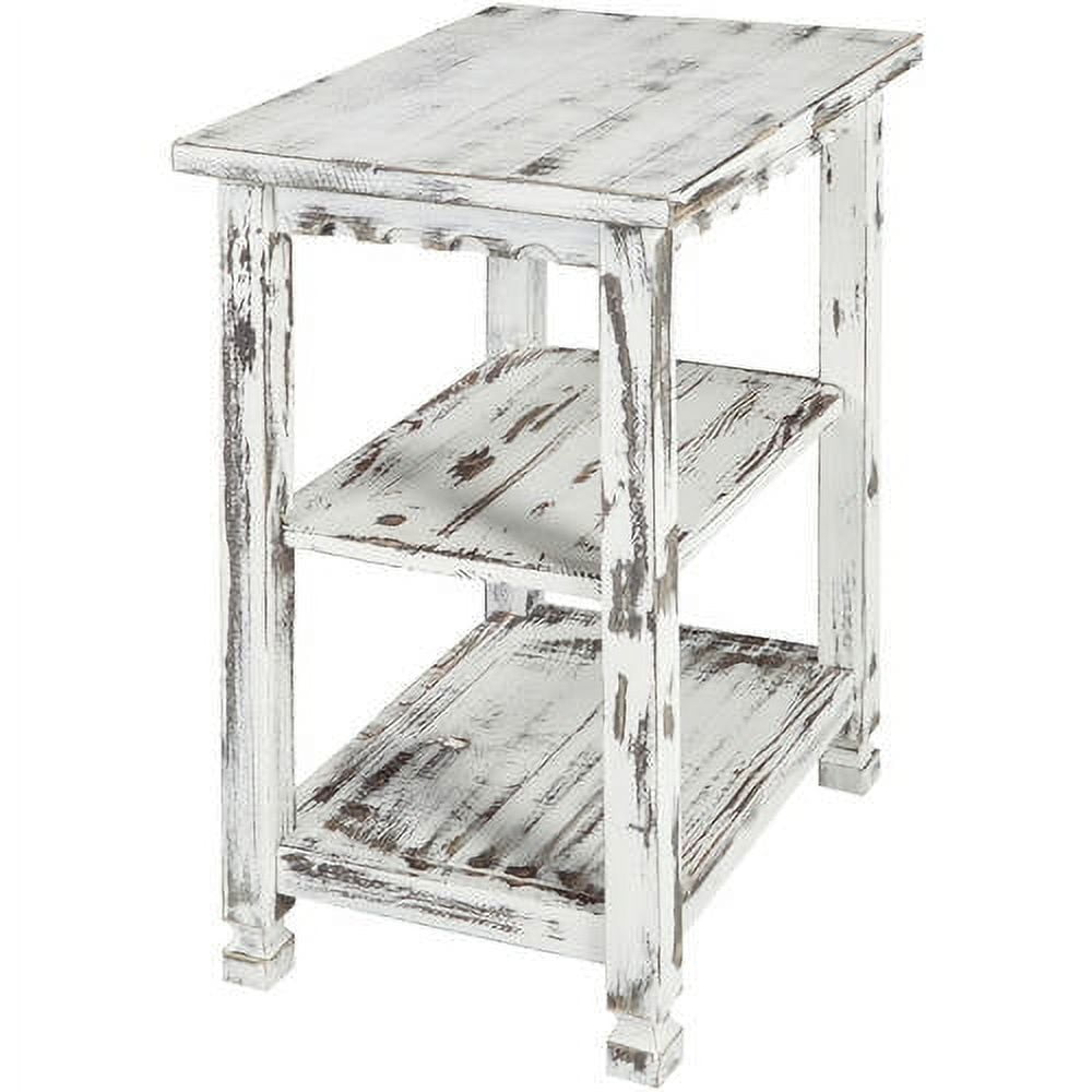 Rustic White Antique Finish 2-Shelf Wood End Table