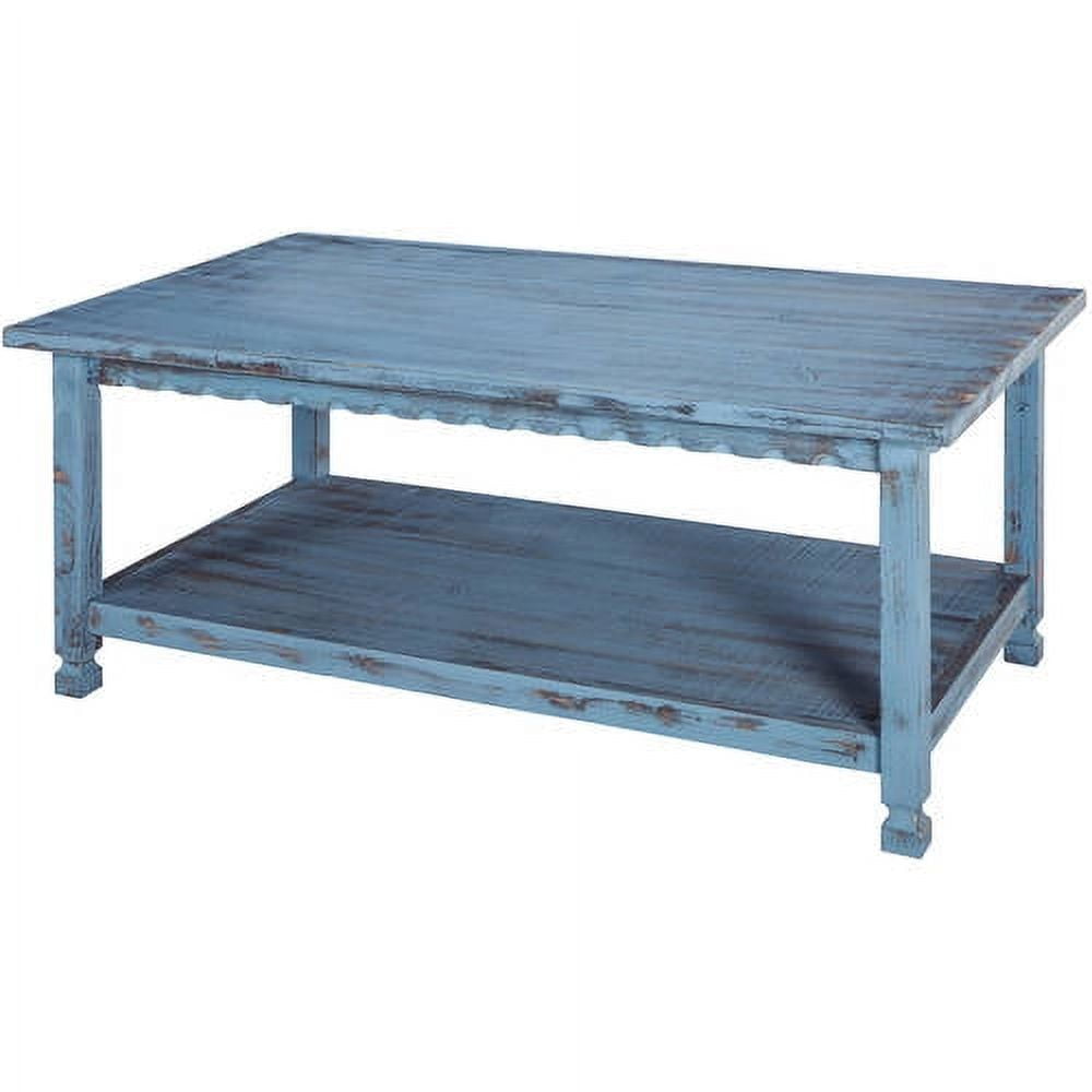 42" Blue Antique Country Cottage Wood Coffee Table with Storage Shelf