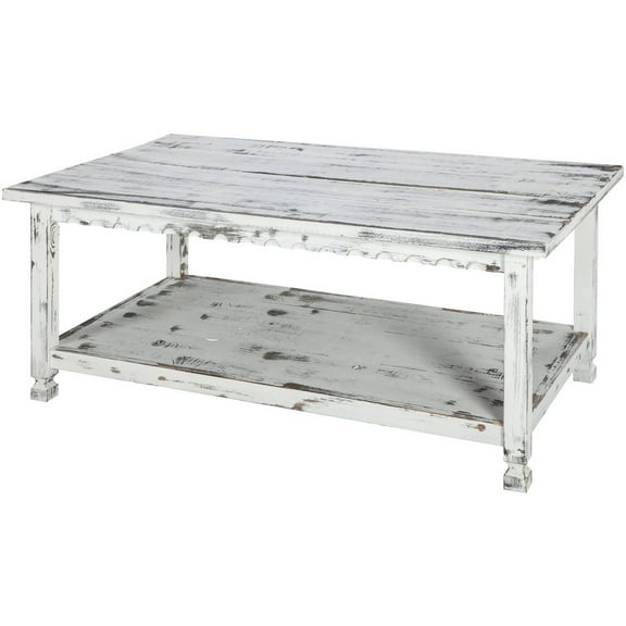 Alaterre Furniture Country Cottage 42" Rustic Rectangular Coffee Table, Solid Wood Living Room Furniture, White Antique Finish