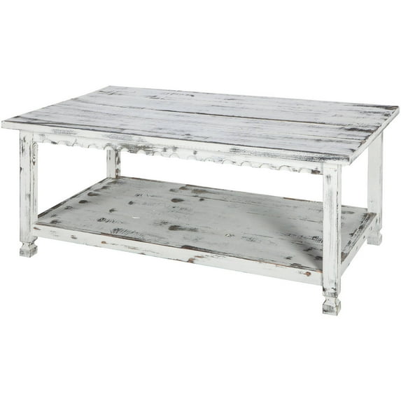 Alaterre Furniture Country Cottage 42" Rustic Rectangular Coffee Table, Solid Wood Living Room Furniture, White Antique Finish
