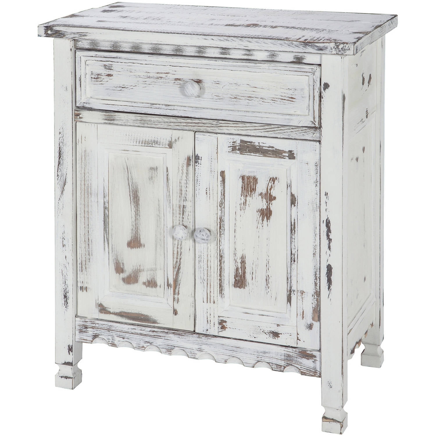 White Antique Pine Cottage Accent Cabinet with Adjustable Shelving