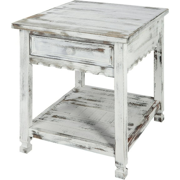 Alaterre Country Cottage End Table, Rustic White Antique Finish