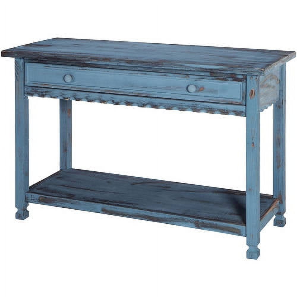 Country Cottage Antique Blue Media Console with Storage Shelf