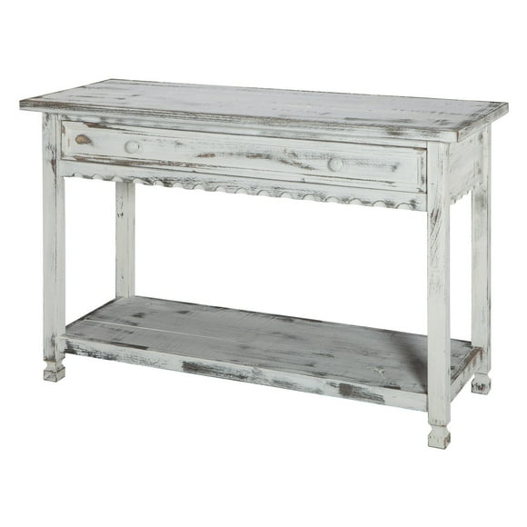 Alaterre Furniture Country Cottage Media/Console Table, Solid Pine Wood Perfect for Living Room, Entryway, Hallway, White Antique Finish