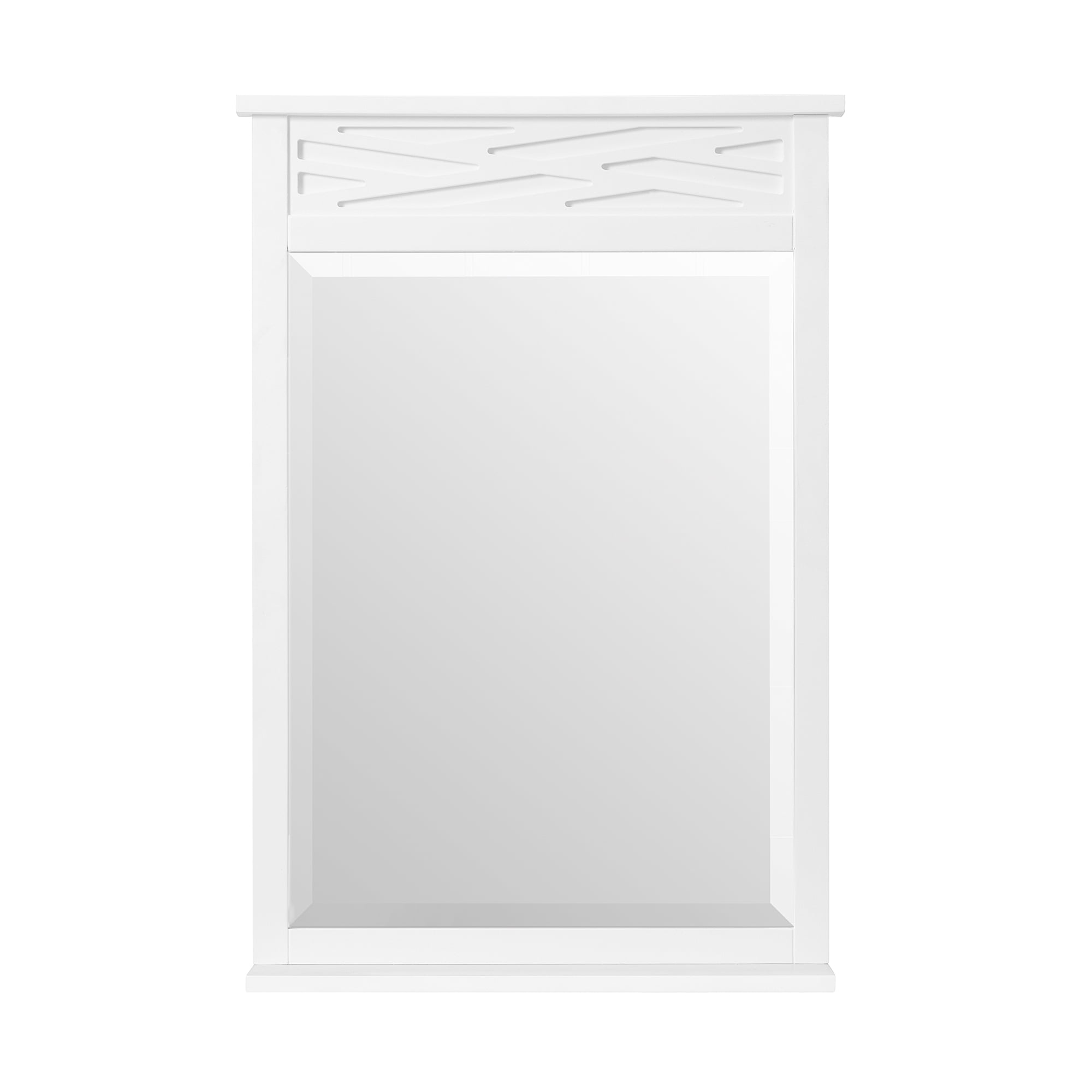 White Wood Rectangular Bathroom Vanity Mirror with Shelf