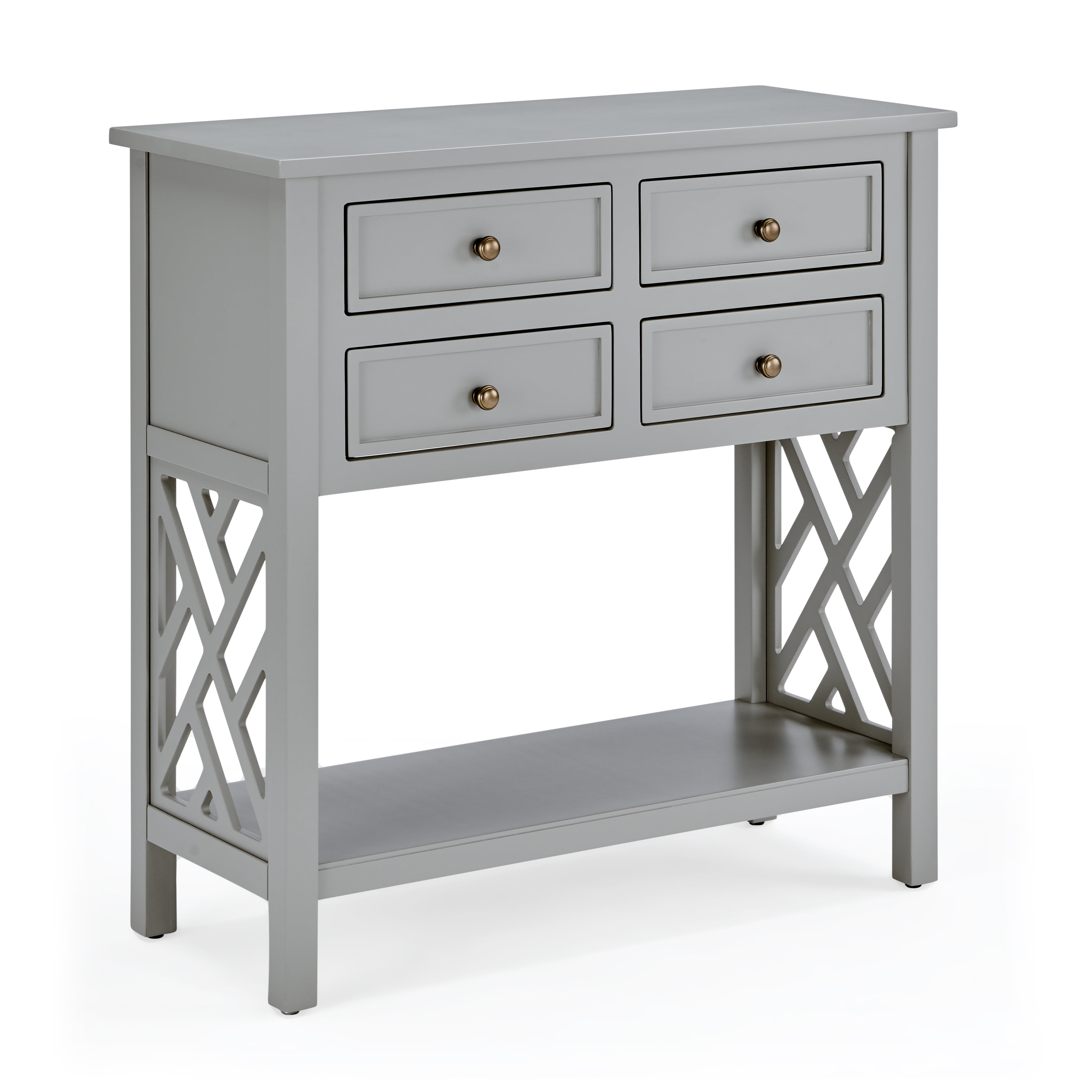 Gray Wood Console Table with 4 Drawers and Shelf