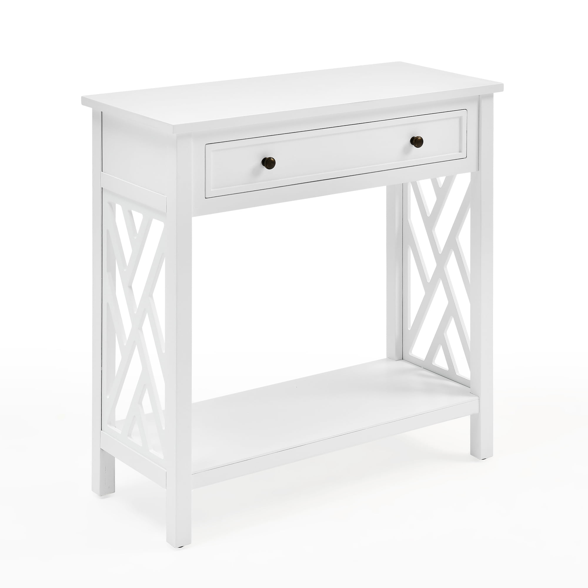 White Pine and Metal Console Table with Storage