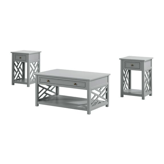 Alaterre Furniture Coventry 3-Piece Table Set with 36 in. Coffee Table and Two End Tables, Modern Open-Side Design, Perfect for Living Room and Small Spaces, Gray