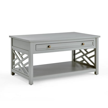 Alaterre Furniture Coventry Classic 36" Wood Coffee Table with Drawer and Open Shelf, Traditional Modern Décor for Storage and Display in Living Room, Gray
