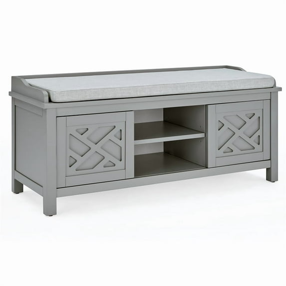Alaterre Furniture Coventry 45 in. Pine Wood Storage Bench with Cushion, Entryway Organization & Decoration, 3 Adjustable/Removable Cubbies, Gray