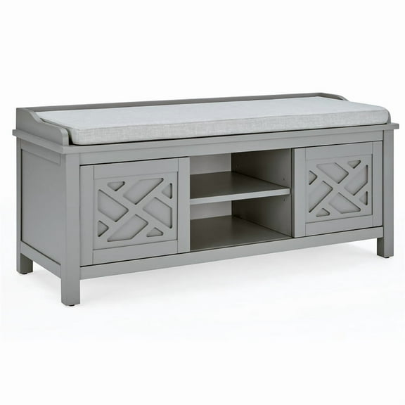 Alaterre Furniture Coventry 45 in. Pine Wood Storage Bench with Cushion, Entryway Organization & Decoration, 3 Adjustable/Removable Cubbies, Gray
