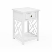 Alaterre Coventry White Wood End Table with Drawer and Shelf