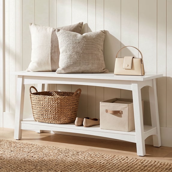 Alaterre Furniture Craftsbury 36 in. Sturdy Pine Wood Entryway Bench, 2-Person Bench Open Design Accent Furniture, White