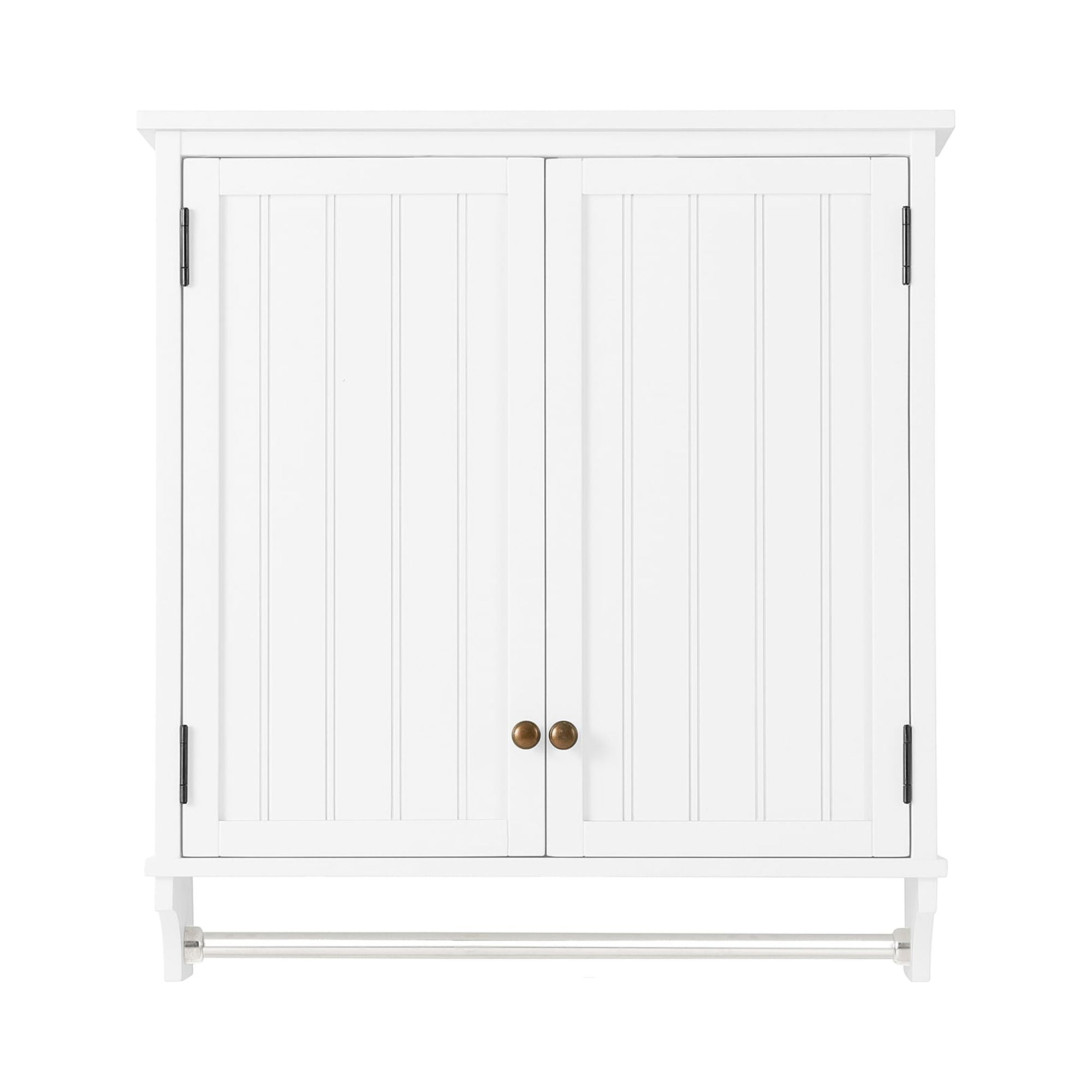 White Wood Wall Mounted Bathroom Storage Cabinet with Towel Rod