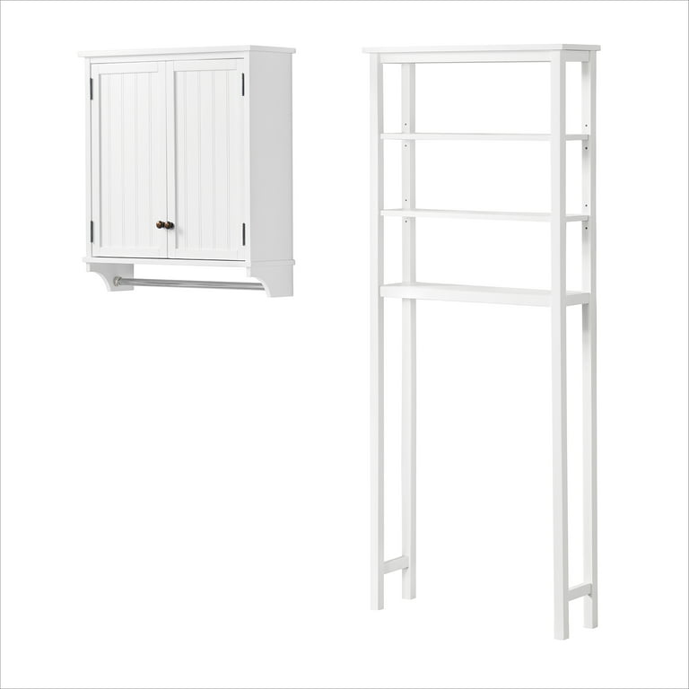 Dover Over Toilet Organizer with Side Shelving, Wall Mounted Bathroom  Storage Cabinet with 2 Doors and Towel Rod