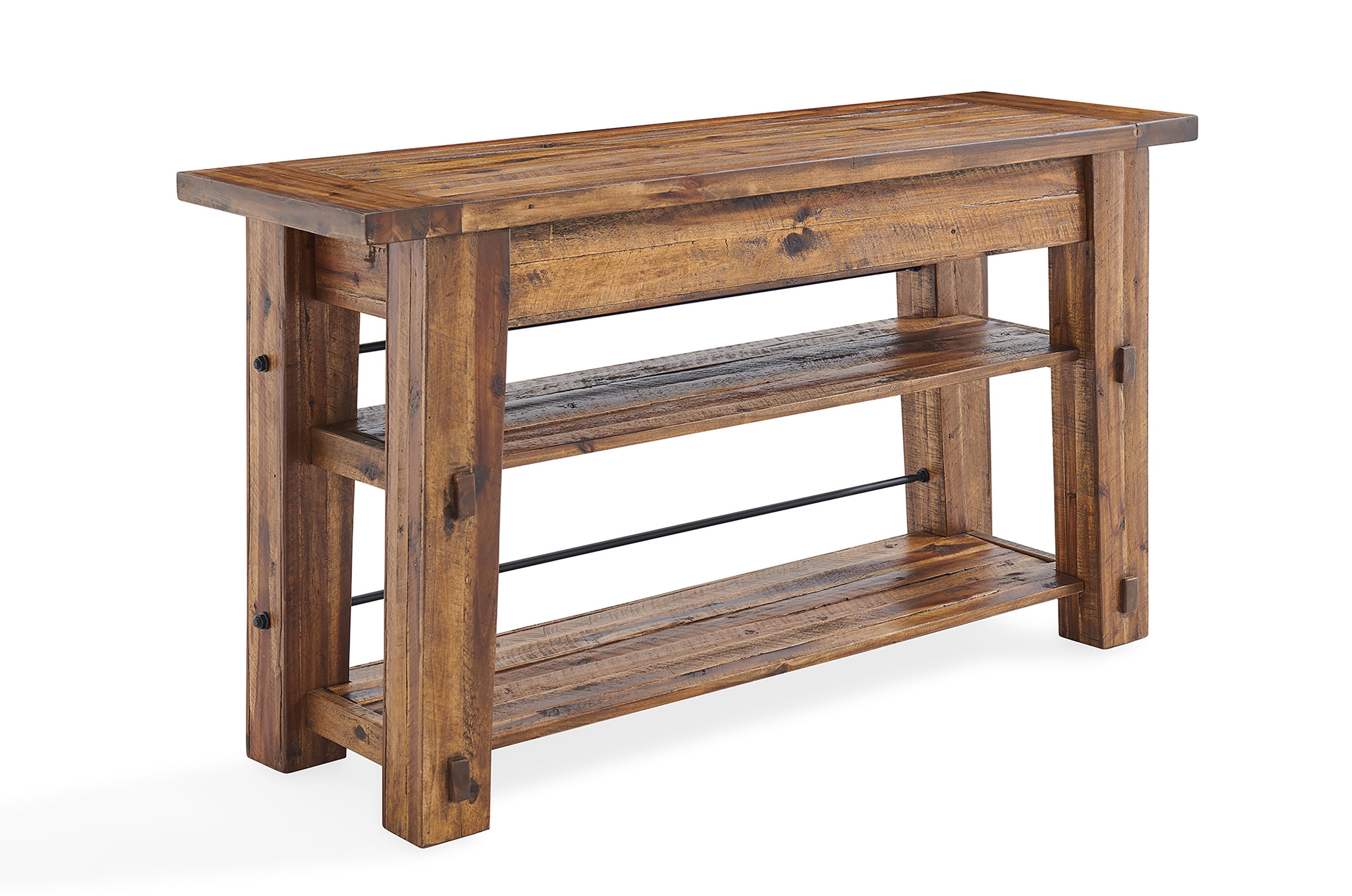 Durango 56'' Dark Brown Industrial Wood and Metal Console with Glass Shelves