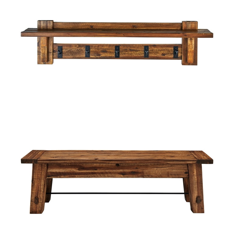 Durango 60 Industrial Wood Coat Hook Shelf and Bench Set