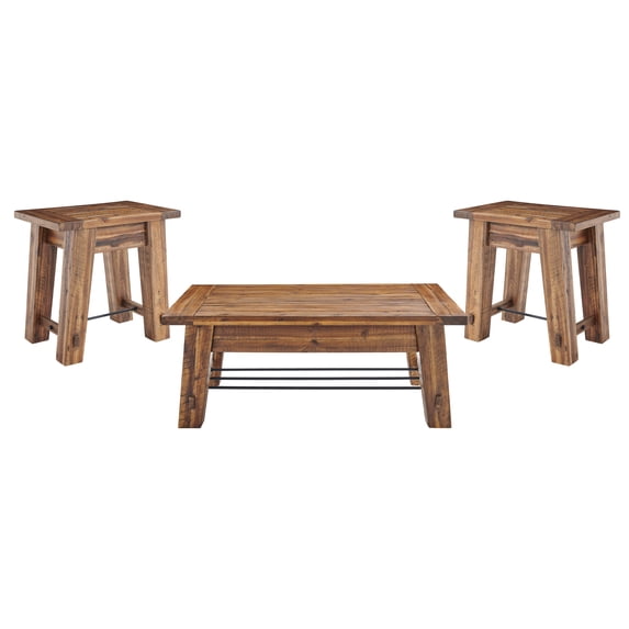 Alaterre Durango Industrial Wood 48"L Coffee Table and Two End Tables, Set of 3