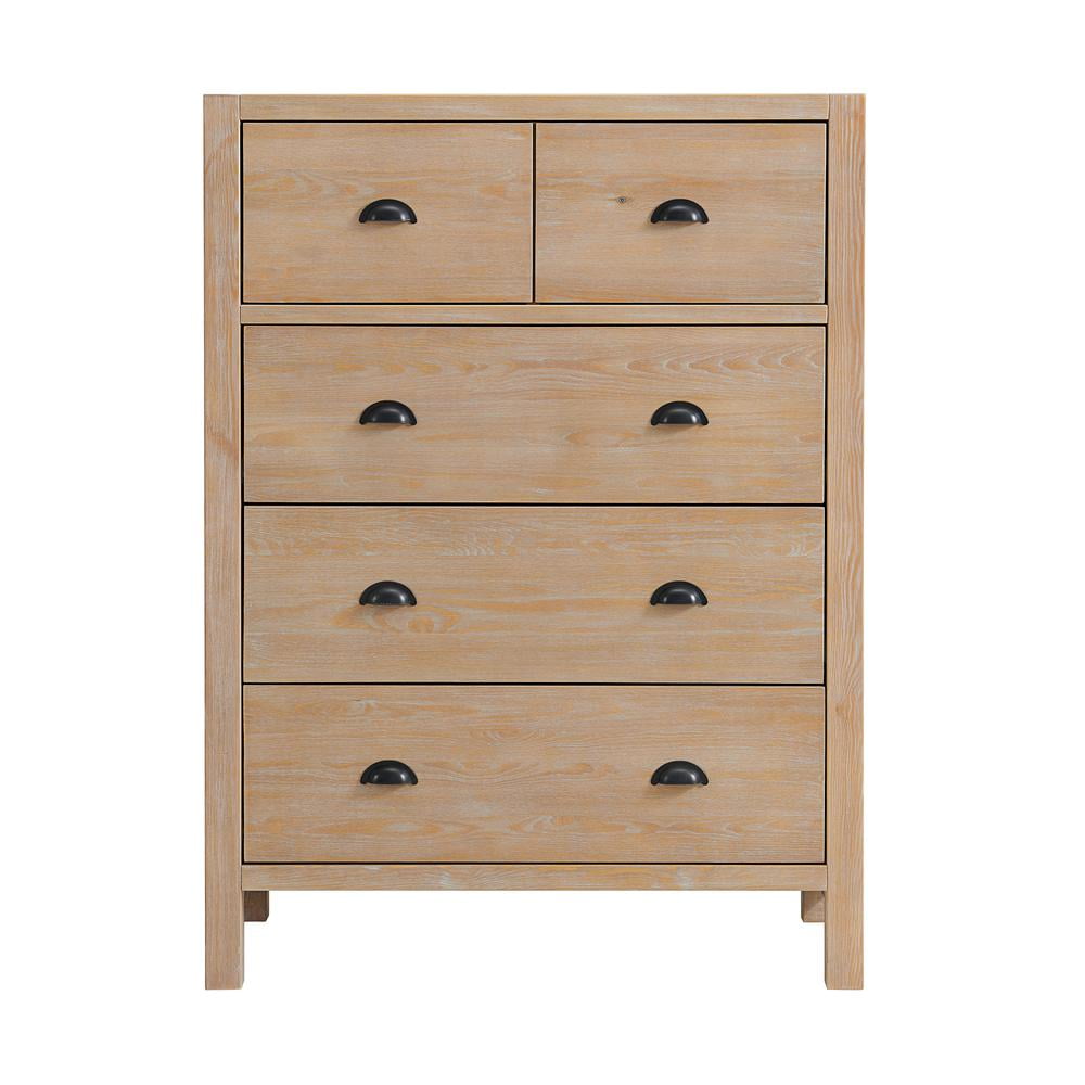 Arden Solid Pine Wood 5-Drawer Chest in Light Driftwood Finish
