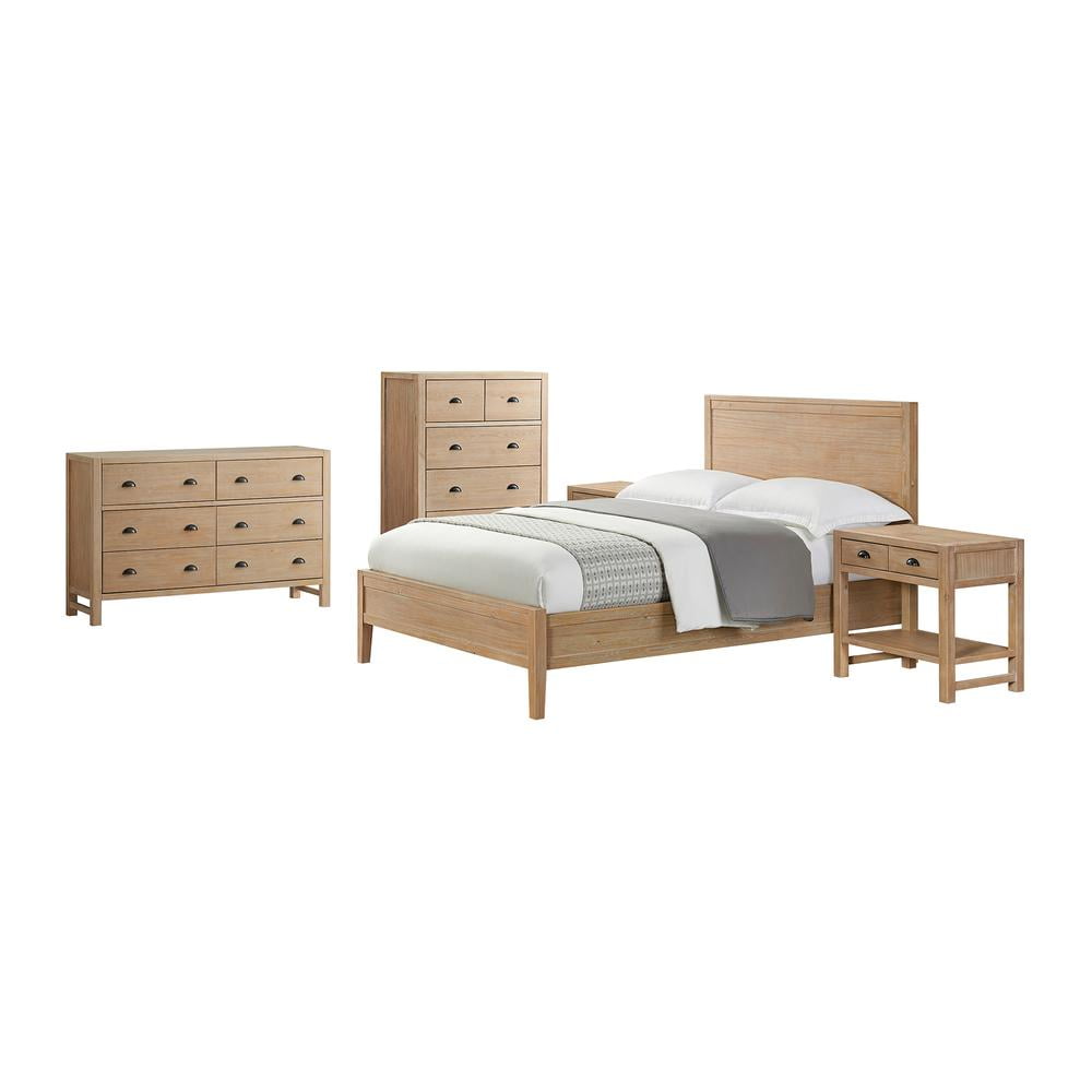 Arden Light Driftwood Solid Pine 5-Piece Bedroom Set with King Bed