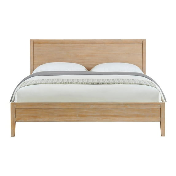 Alaterre Furniture Arden King Bed Frame, Solid Pine Wood with High Headboard and Low Footboard, Light Driftwood Finish