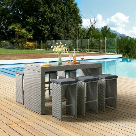 Alaterre Furniture Asti All-Weather Gray Wicker 7-Piece Set Outdoor Dining Set