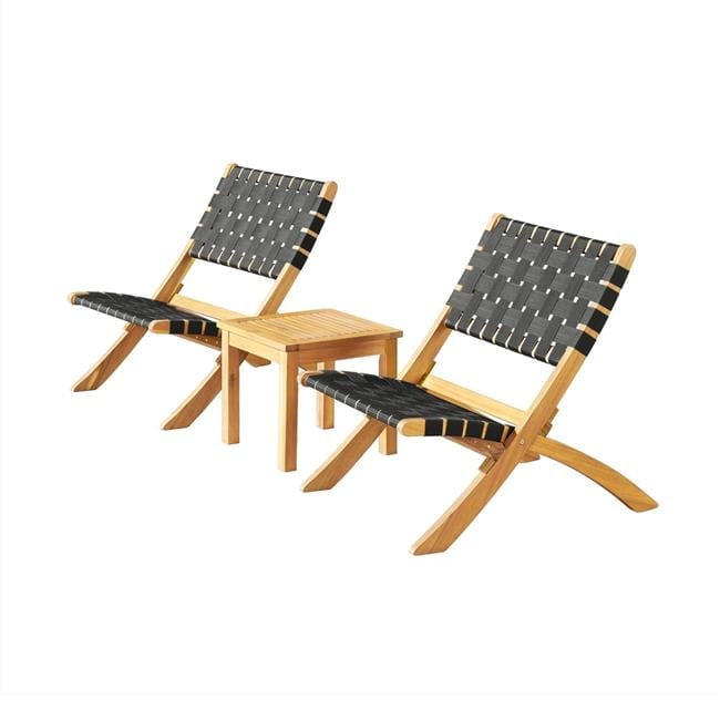 Alaterre Furniture 3-Piece Acacia Wood Bistro Set 2 Foldable Chairs & Table with Woven Seats for Patio/Deck