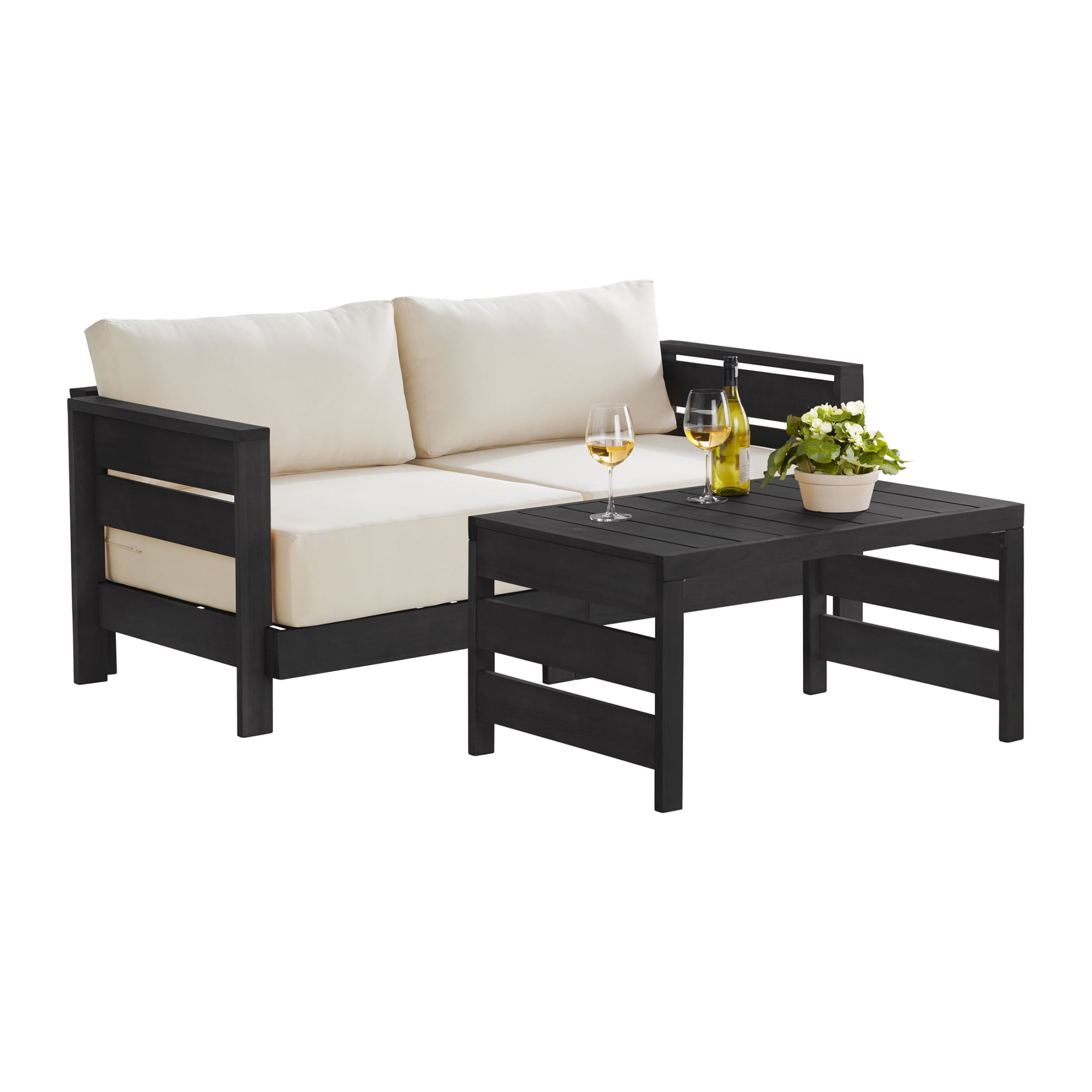 Alaterre Furniture Barton Patio Furniture Set with Coffee Table and Patio Loveseat (Black)
