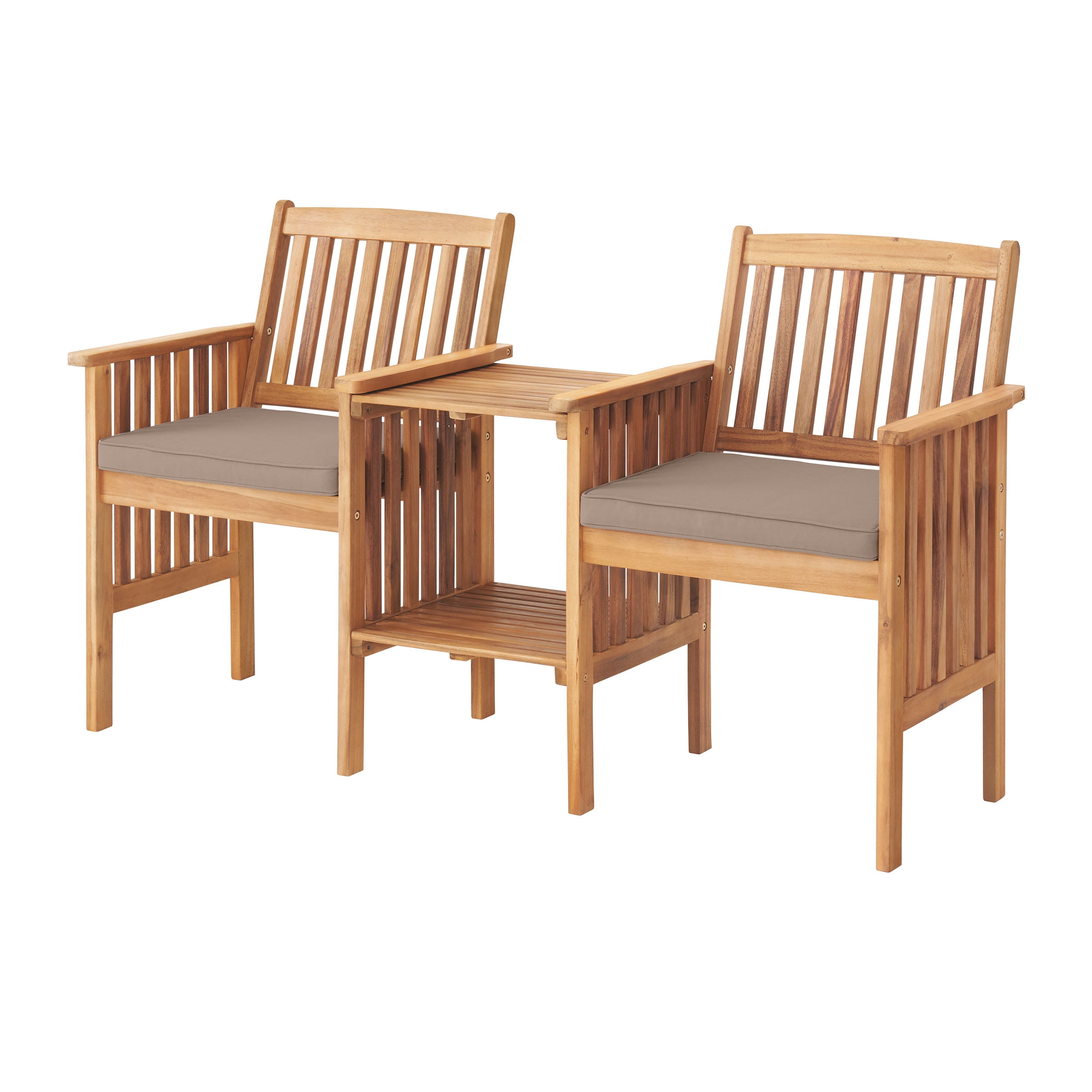 Alaterre Furniture Bristol Acacia Wood Outdoor Double Seat Bench with Attached Table, Natural