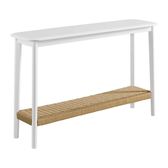 Alaterre Furniture Calais 48” Console Table with Woven Storage Shelf, White