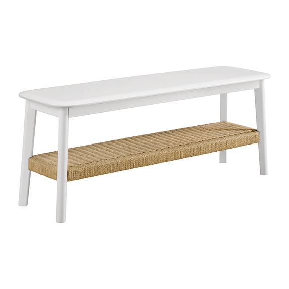 Alaterre Furniture Calais 48 Inch Entryway Bench with Storage Shelf, White