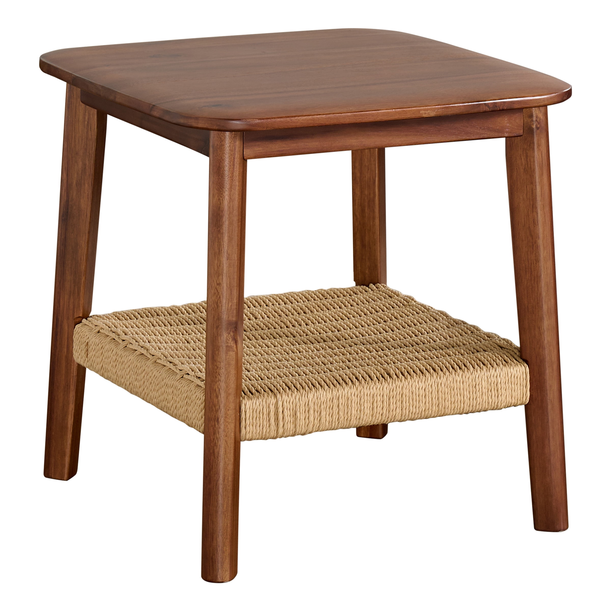 Alaterre Furniture Calais Acacia Wood Side Table with Shelf, Mid-Century Modern Table, Warm Chestnut