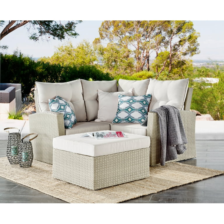 Alaterre Furniture Canaan All-Weather Beige Wicker Corner Sofa