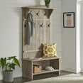 thumbnail image 1 of Alaterre Furniture Castleton 70 in. Hall Tree with Bench, Shelves & Coat Hooks – Solid Mango Wood Entryway Organizer in Driftwood Finish, 1 of 9