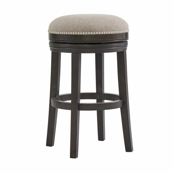 Alaterre Furniture Clara Swivel Backless Bar Height Wood Stool, Dark Brown and Beige