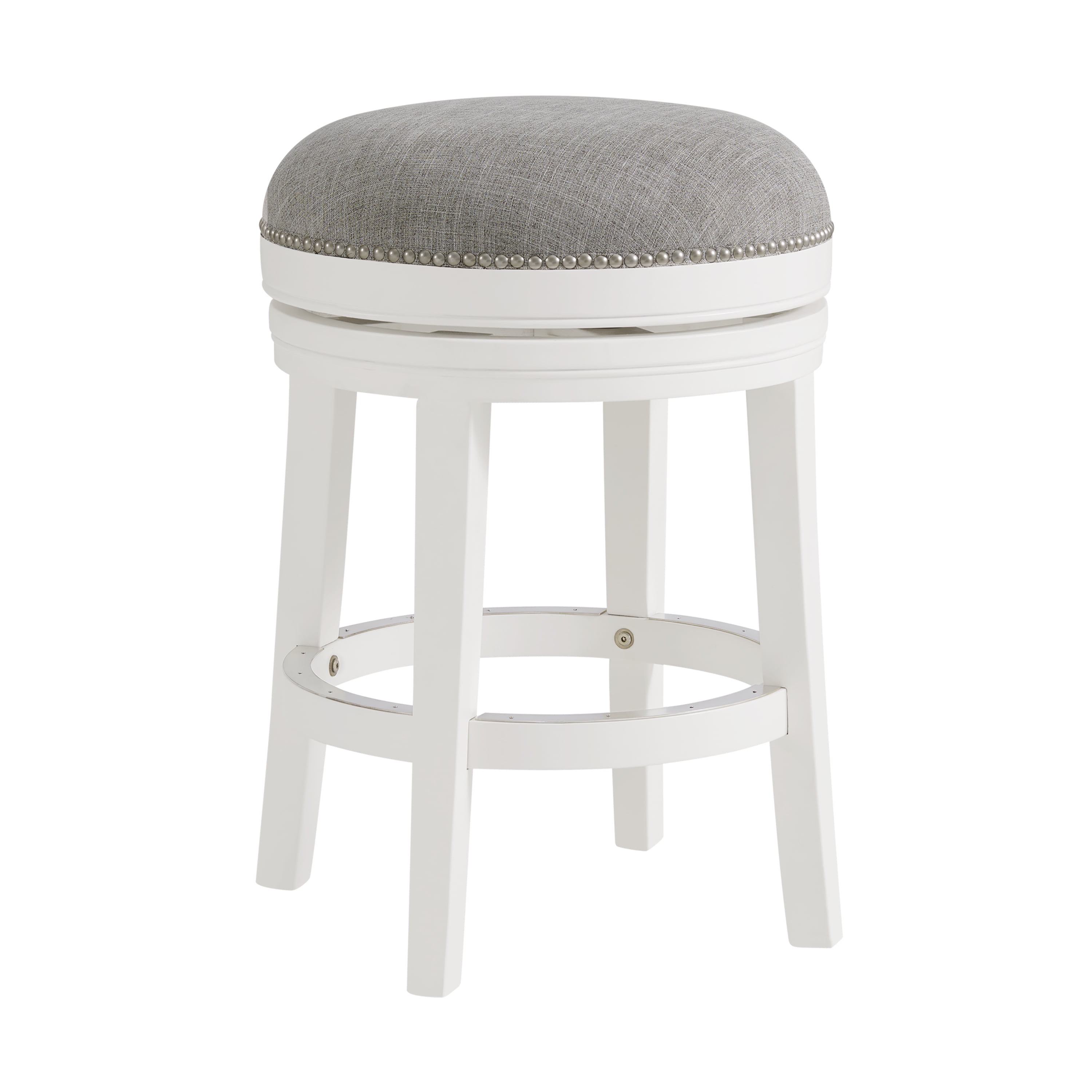 Clara White Swivel Backless Wood Counter Stool