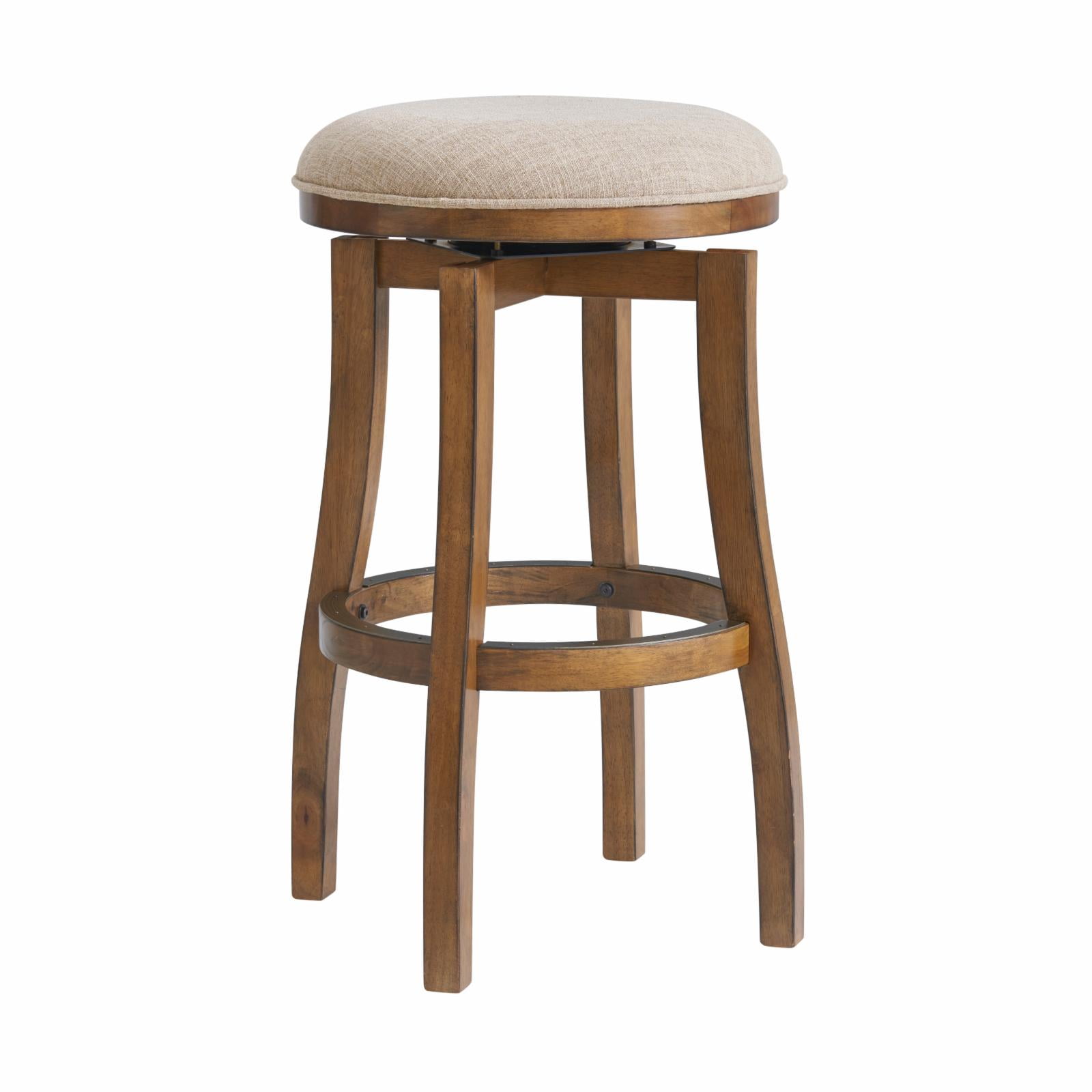 Classic 26'' Brown Rubberwood Swivel Backless Bar Stool