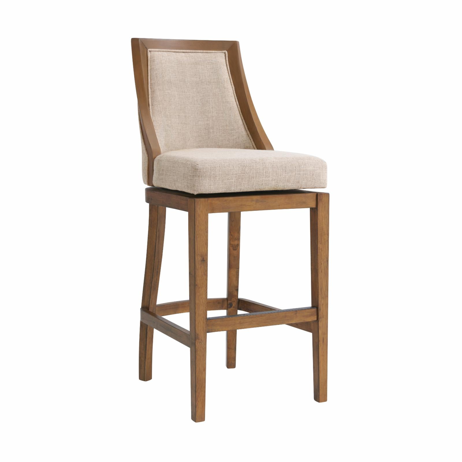 Ellie Brown Wood and Linen Swivel Bar Stool