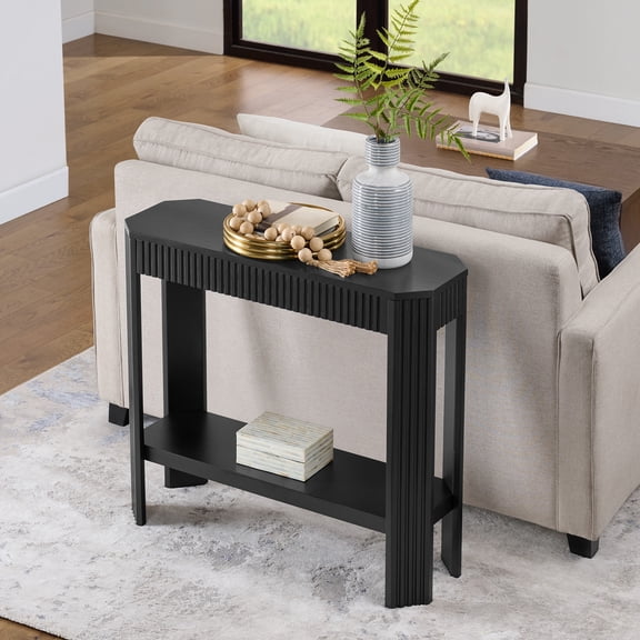 Alaterre Furniture Fluted Wood Console Table - 36in Modern Entryway Table with Storage Shelf, Black